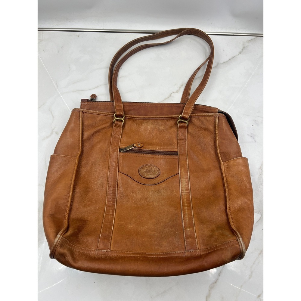 Santa Fe Dilana Leather Tote Bag Cognac Brown Vintage Shoulder Bag Pockets